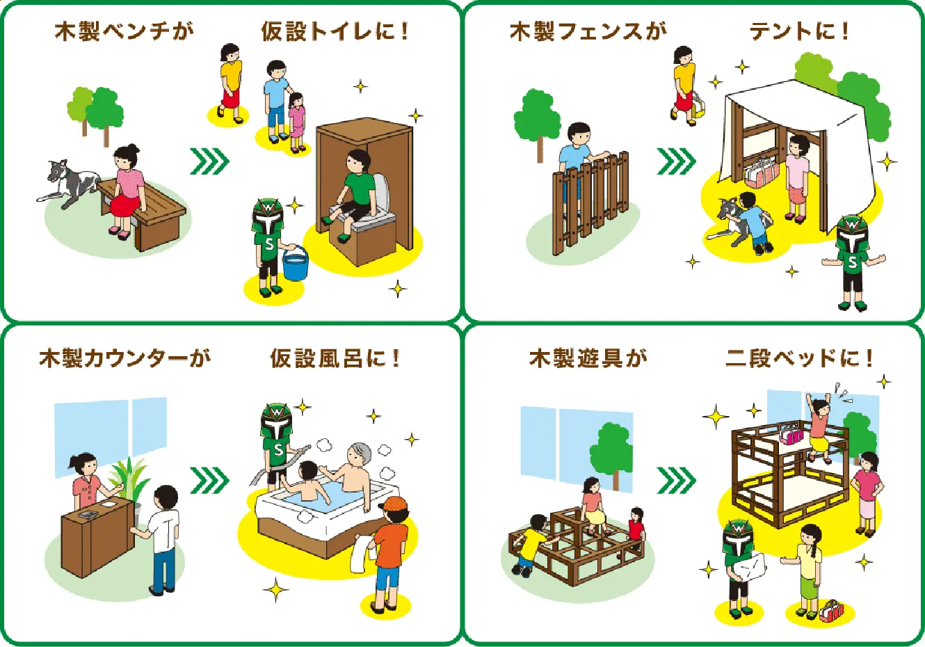 木製ベンチが仮設トイレに！